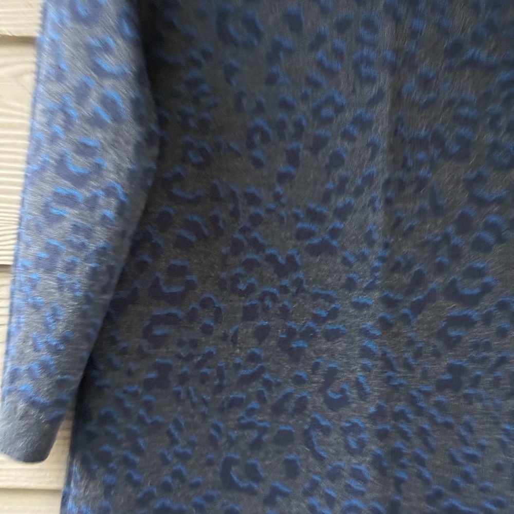 Ann Taylor LOFT Cheetah Animal Print Gray Blue 3/4 Sleeves Sweater Dress Size L - Picture 6 of 10